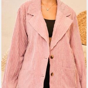 Soft Pink Corduroy Jacket with brown buttons